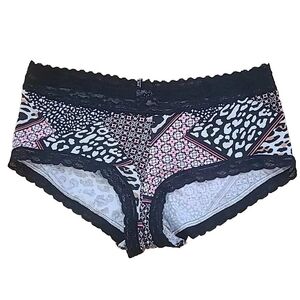 Vintage Victoria's Secret Mixed Print Shortie with Black Lace Trim Medium